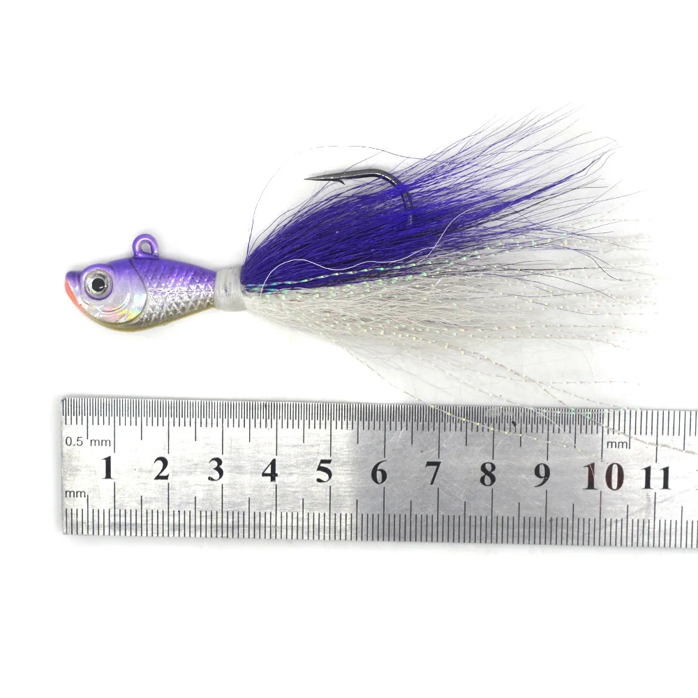 1oz Bucktail Jig Fishing Jig Saltwater Fluke Fish Teasers Bucktail Fishing With Single Hook