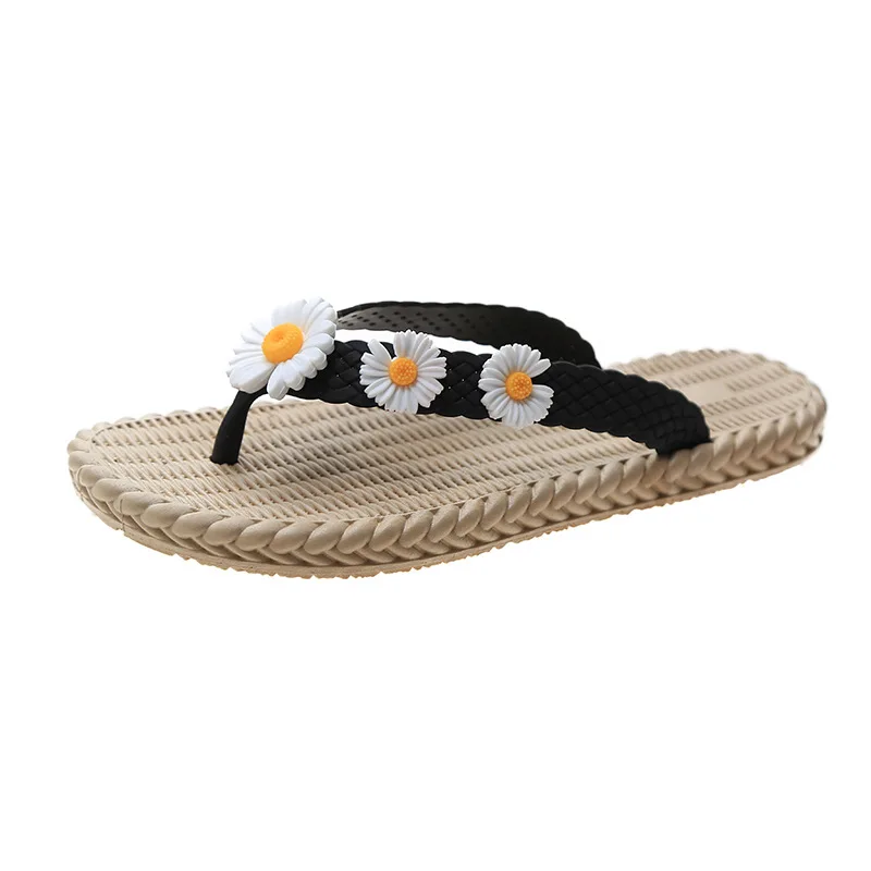 2022 new summer net red fashion small daisy sandals Korean version of ins students wear flip-flops outside the beach