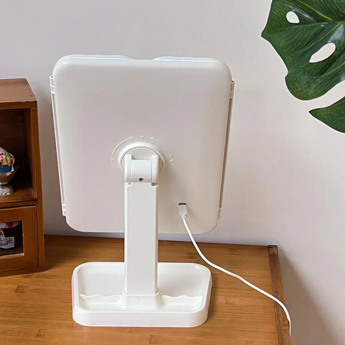 Desktop led cosmetic mirror storage box two-in-one shell three-sided folding dressing mirror adjustable mirror