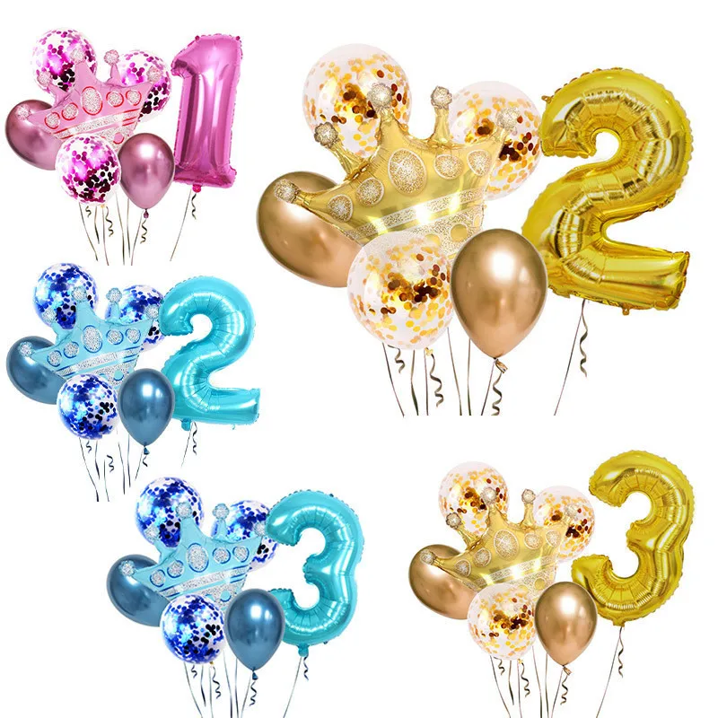 Hot sale Gold Crown Confetti Numbers Birthday  Party Decoration Aluminum Balloon Set