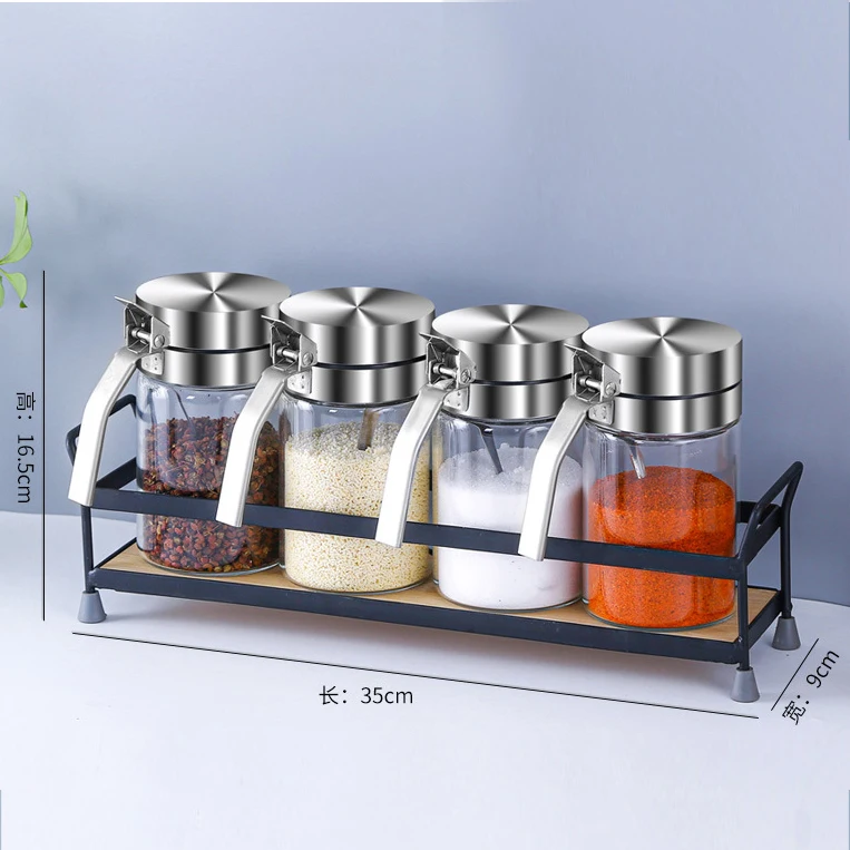 350ml 450ml Kitchen Salt Seasoning Glass Jar Cooking Tools Storage Oil Glass Bottle with Stainless Steel Top