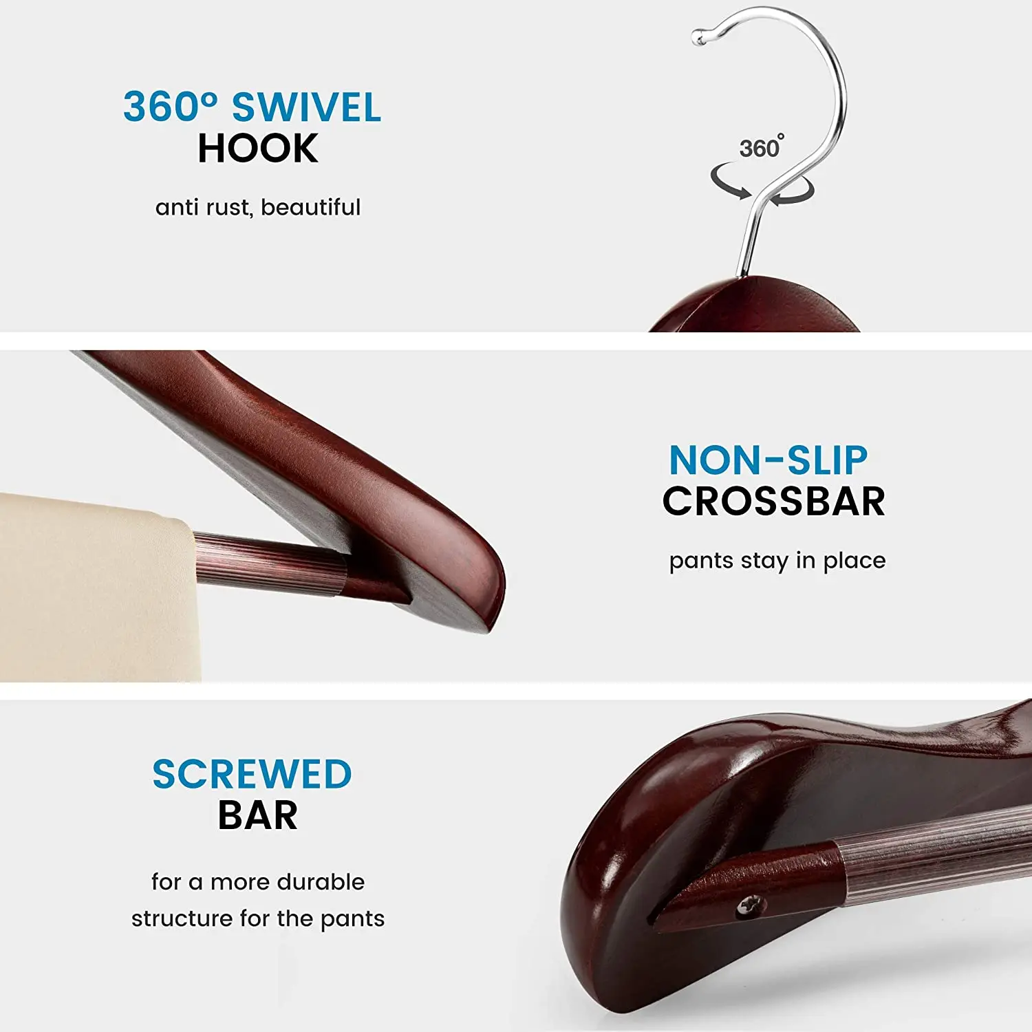 Factory Direct  High Quality Wooden Hanger Clothes Metal Hook   Wide Shoulder Hanger