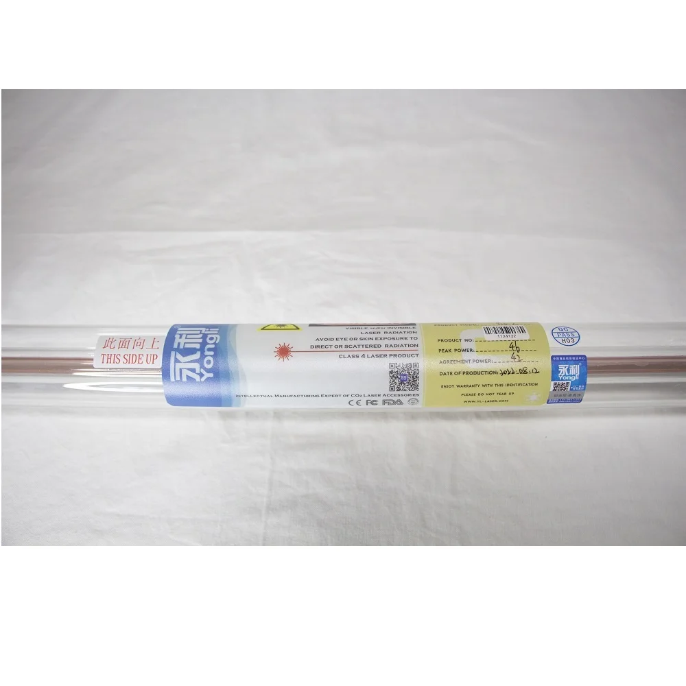 Yongli 50w 60w Diameter 50mm 80mm Tube Length 800mm 1000mm 1200mm Universal Co2 Laser Tube