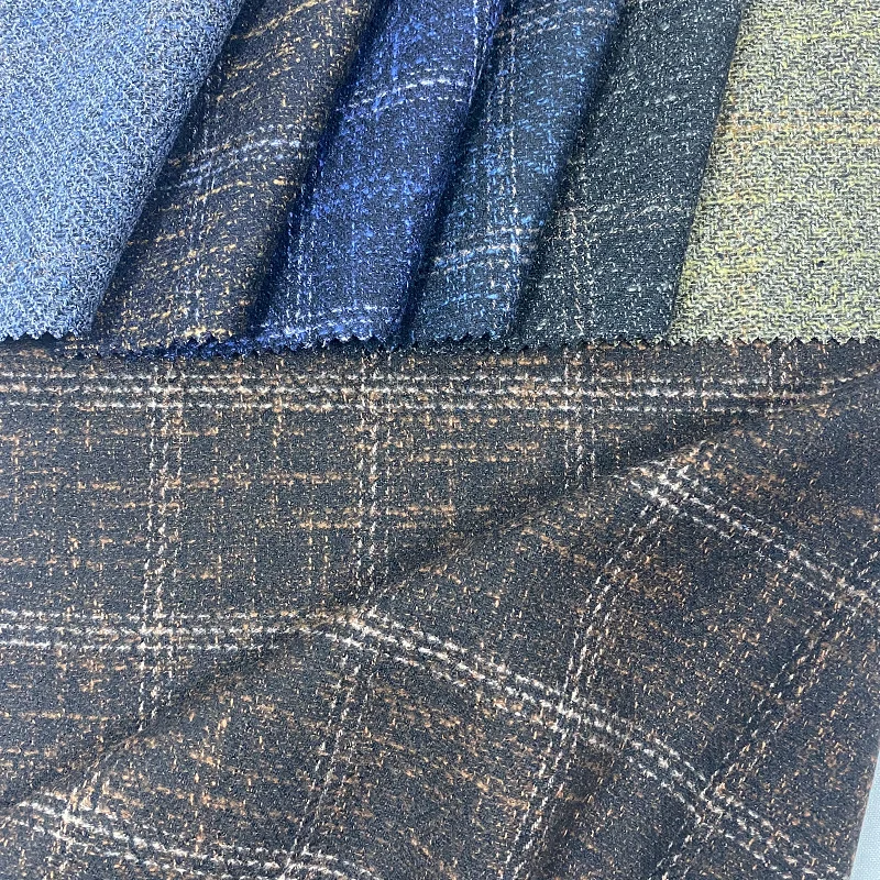 Hot Sale Woven Fabric 70 Polyester  30 Viscose Checks  Tweed Fabric Colorful Wool Blend Plaid Tweed Fabric For Coats