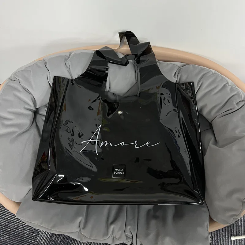 Fashionable Custom Logo Durable waterproof Large Capacity Beach Purple Gray Yellow Shoulder Clear Colored PVC Beach Tote Bag