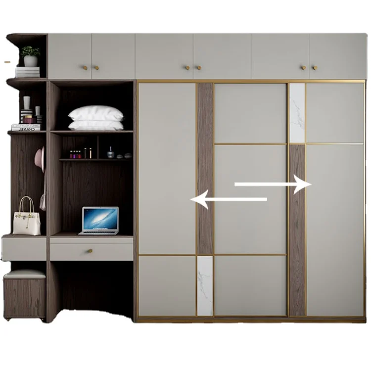 Bedroom Furniture White Particle Board Sliding Door Wardrobe Large Storage Walk In Closet