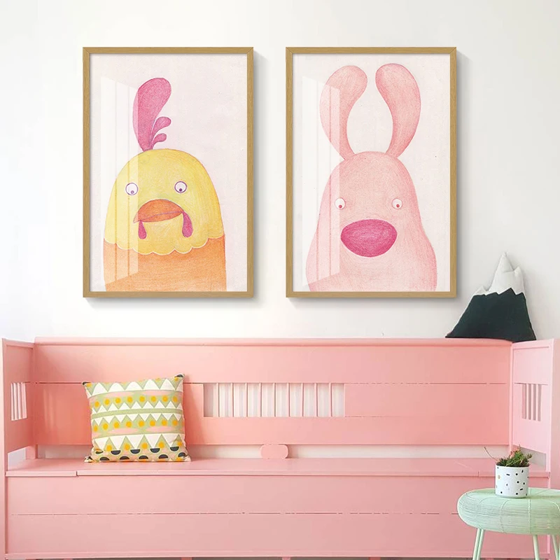 modern lovely cartoon animal oil painting for  girl kids room watercolour giraffe decorative paper and mdf frame wall art