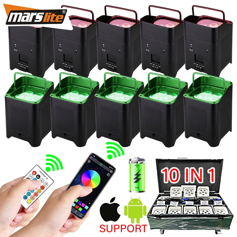 Marslite Wireless Dmx Battery Powered LED Par 6*18w RGBWAUV 6in1 Uplights Battery Wireless LED DJ Uplights for Wedding Event