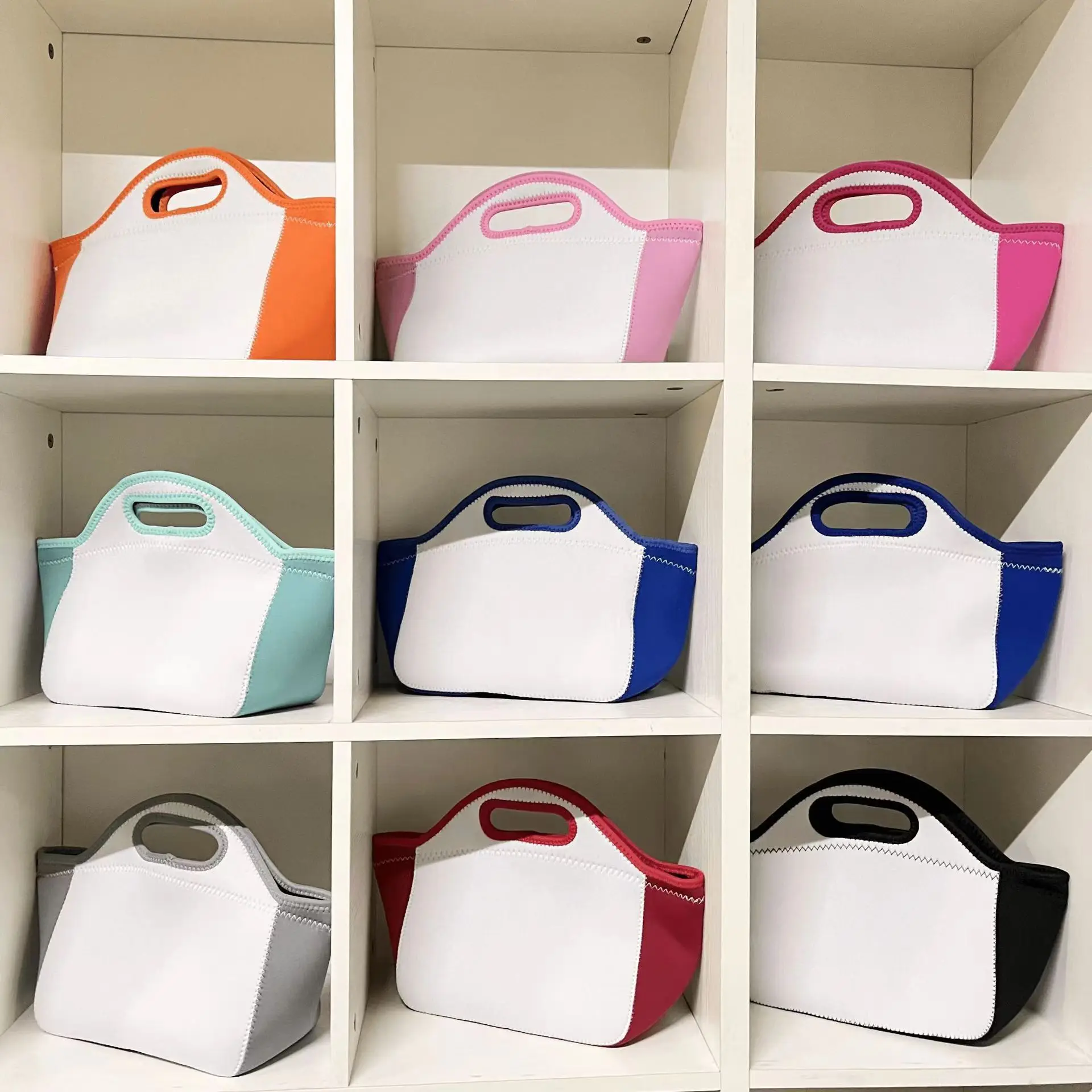 New Solid Color Sublimation Blank Lunch Bag Neoprene Insulated Bento Box Tote Bag Picnic Kids Lunch Bag for School
