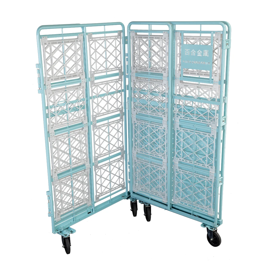 Customized 4 sided A frame nesting full security metal steel wire foldable warehouse rolling cage