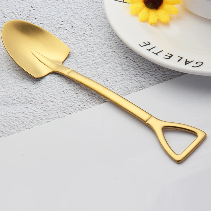 
Creative Colorful Stainless Steel Shovel Shape Spoon For Tea Coffee Cream Dessert 