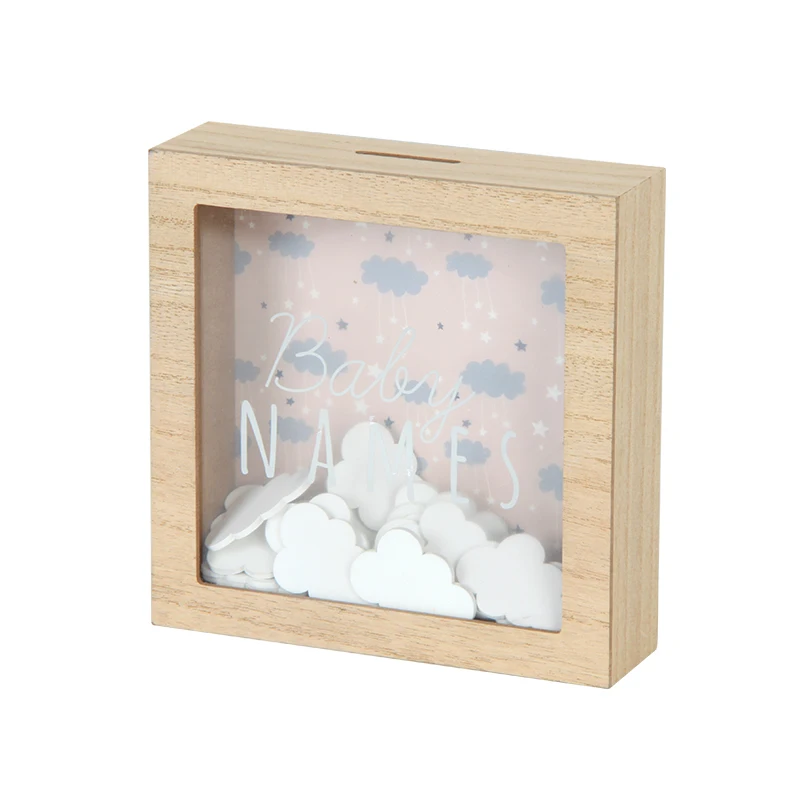 Solid Paulownia Wood Piggy Bank Coin Money Bank For Kids With Clear Plexi glass Money Saving Box With Cloud Piece Inside Decor