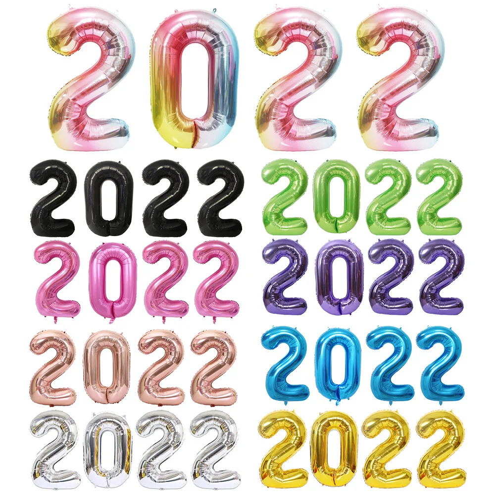 New Year decoration colors 2022 number aluminium foil balloons for party