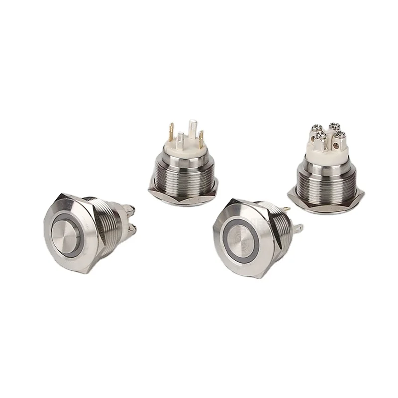 22mm Metal Push Button Switch Momentary Waterproof Illuminated Metal Switch With 12 Volt Bi-color Led Or Tri-color Led