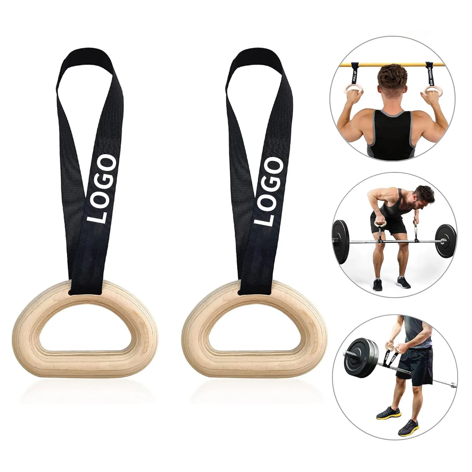 Custom Logo Fitness Non-Slip Gym Handle Double Circle Pull Up Handle Deadlift Handles Gymnastics Rings