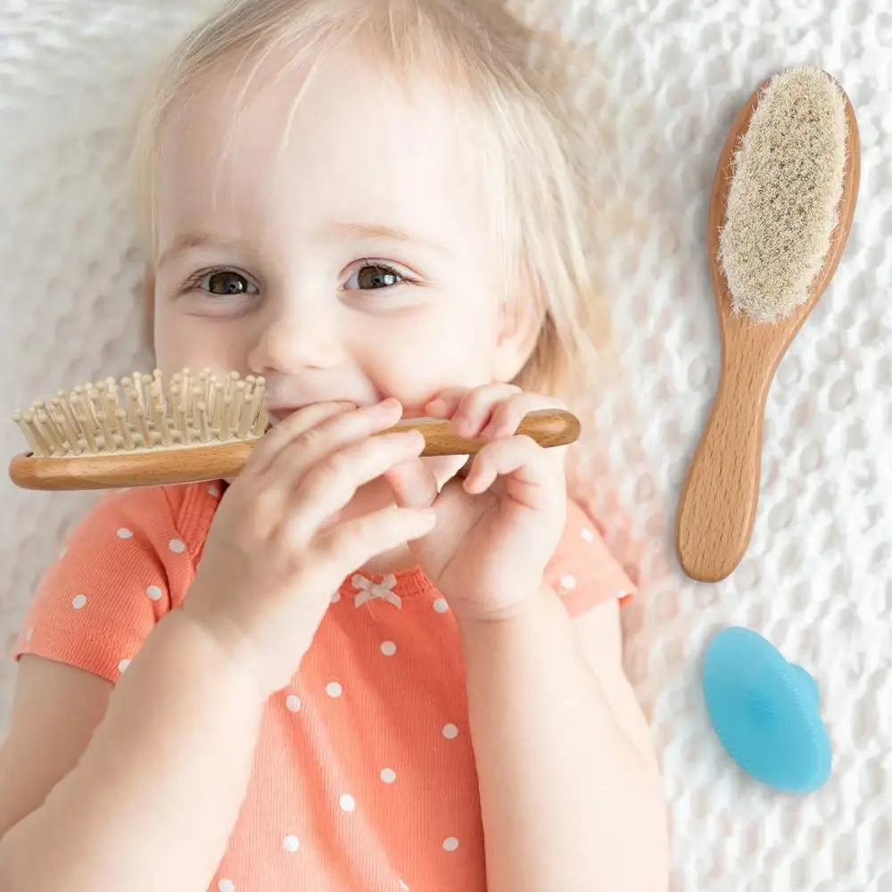 Top Fashion Premium Baby Wooden Hair Brush Baby Hair Brush Set Goat Baby Brush Set Hairbrush Wholesale