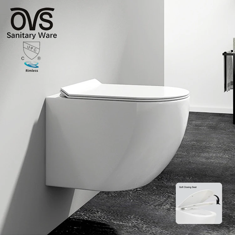 OVS cUPC North America White Color Ceramic Bathroom Tankless Wall Mounted Urinal Rimless Toilet
