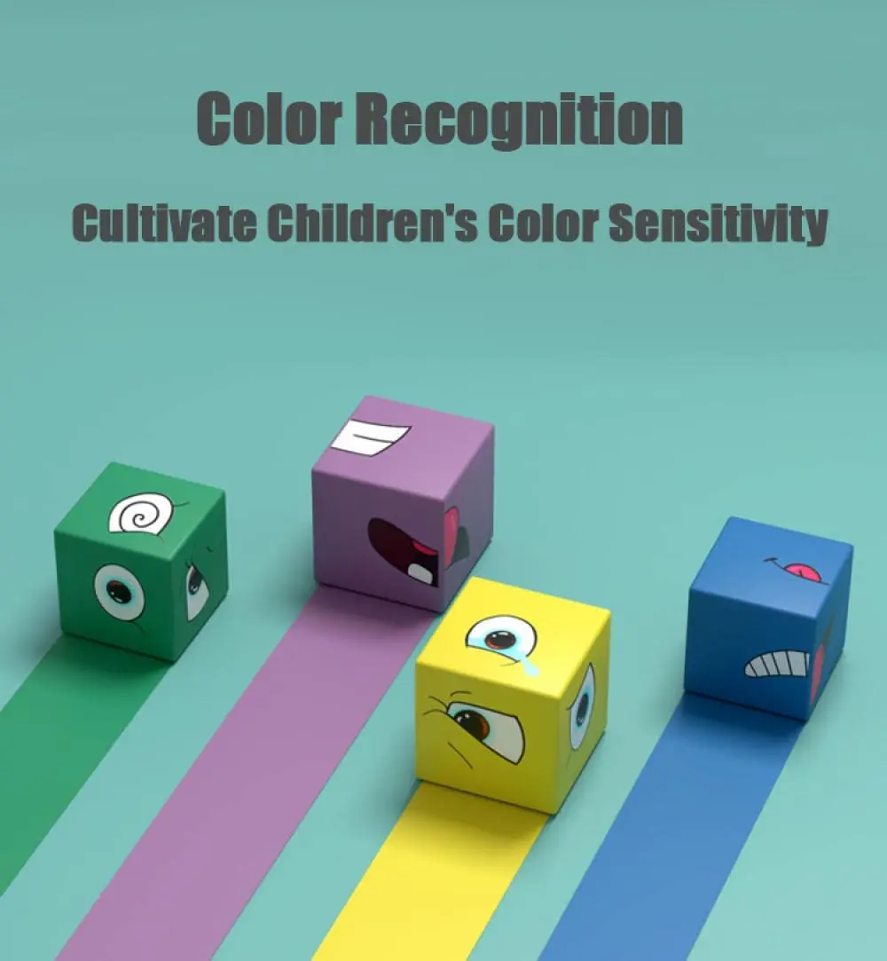 Educational Wooden Expressions Matching Puzzle Face-Changing Magic Cube Building Blocks Game Thinking Training Brain Toy w/ Bell