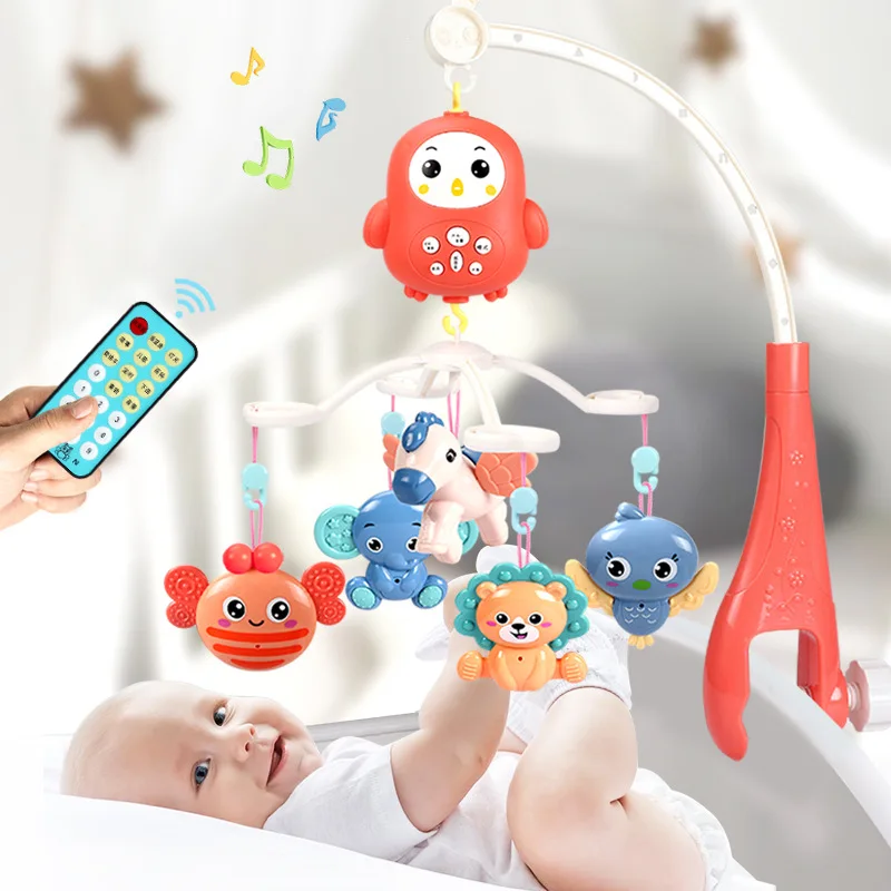New Infant Baby RC Musical Bed Bell Toy Set Multifunction Electric Crib Mobile Remote Control Animal Rattle Music Bed Bell Toy