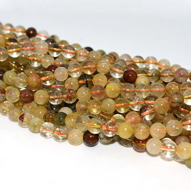 Factory Wholesale Price 4/6/8/10mm 100% Natural Multicolor Hair Quartz Loose Gemstone Beads