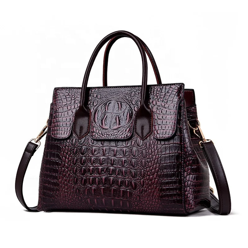 
2019 Retro European American Style Women Handbag Crocodile Ladies Genuine Leather Tote Bag 
