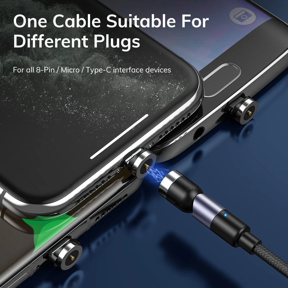 
Free Shipping AM59 1M 540 Degree Rotate Phone Charger Led Usb 3 in 1 Magnetic Charging Cable 