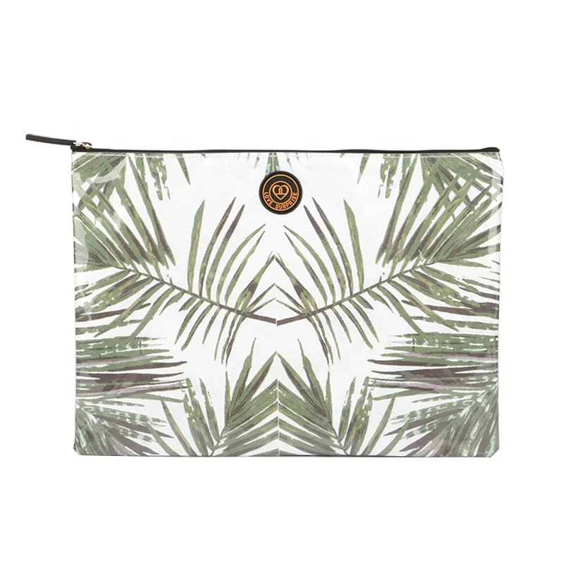 100% Recycled Soft Tyvek Lightweight Makeup Bag Cosmetic Travel Bag with Transparent PVC