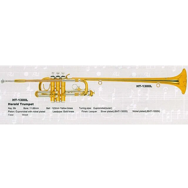 TRUMPET HT-1300L GOLD bb KEY FOR BEGINNER/STUDENT SILVER PLATED BEST COST PERFORMANCE PROFESSIONAL TRUMPET