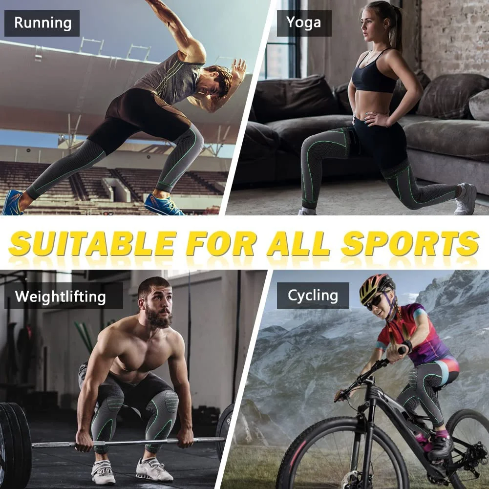 FSPG Elastic Anti Slip Leg Knee Sleeve with Straps Long Compression Knee Sleeve