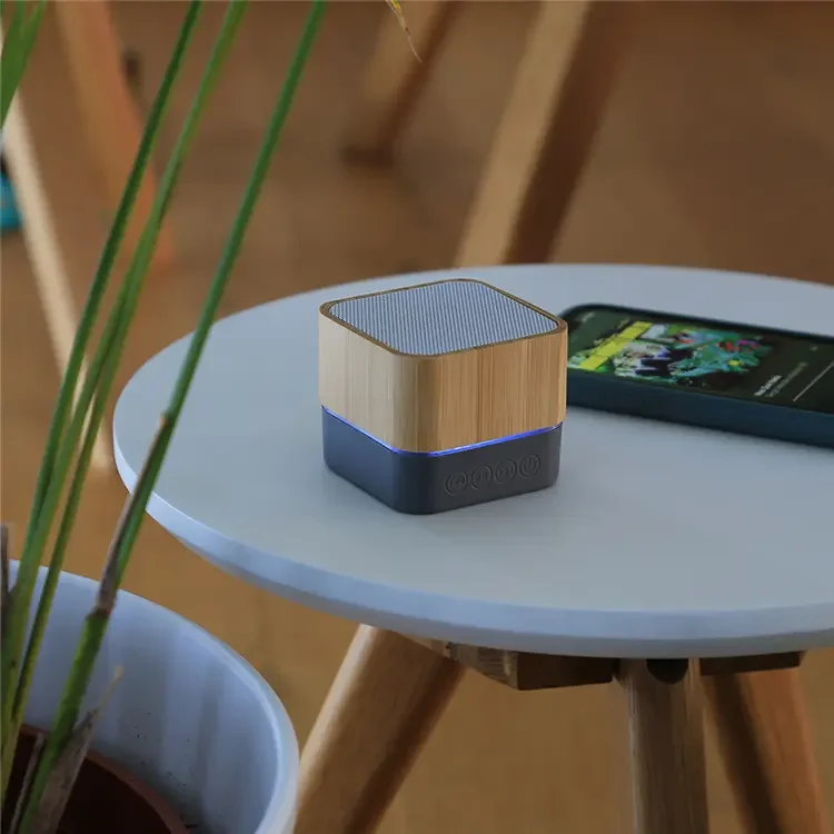 Bamboo Wood Square Mini Subwoofer Portable Wireless Speaker For outdoor