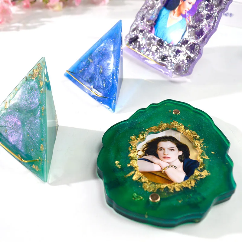 
New Design Square Oval Shape DIY Crystal Dripping Hand Made Photo Frame Souvenir Resin Epoxy Home Decoration Mold for Gift 