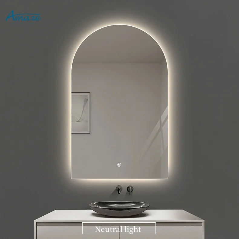 French arch shaped smart mirror bathroom wall mounted Intelligent defogging mirror human body sensing LED intelligent mirror