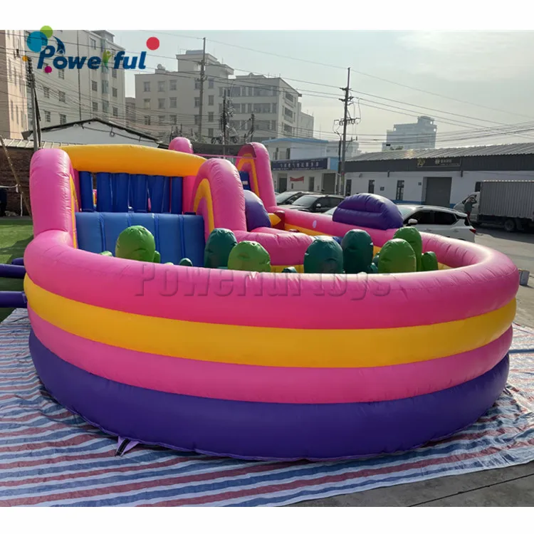 Extreme Kids Inflatable wipeout obstacle course sport game commercial  bounce  house with slide for sale
