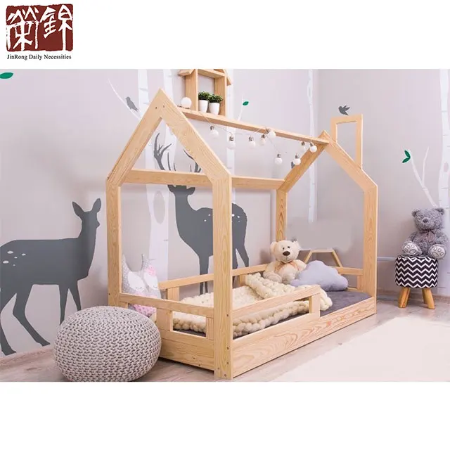 House Bed with Take OFF The Safety Barriers with Montessori Children Bed House Bedroom Baby Bed