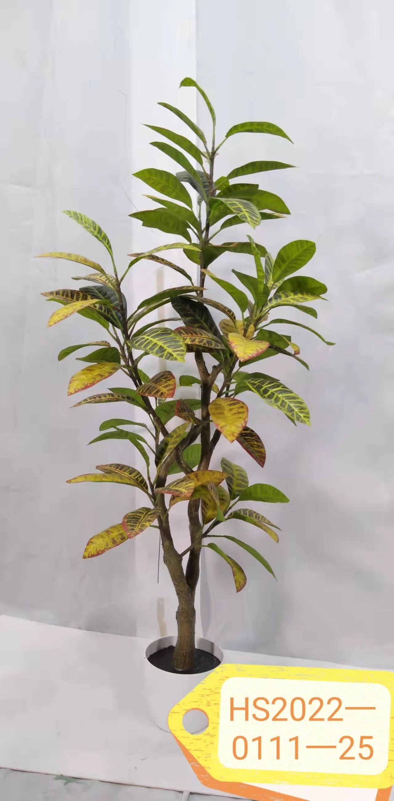 Factory Wholesale Faux Bonsai Tabletop Indoor Artificial Croton Codiaeum Variegatum Plant Tree For Home & Garden Decoration
