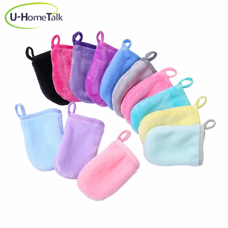 Custom LOGO Soft and Skin Friendly Microfiber Makeup Remover Mitt Face Clean Gloves Body Facial Massage Mitt