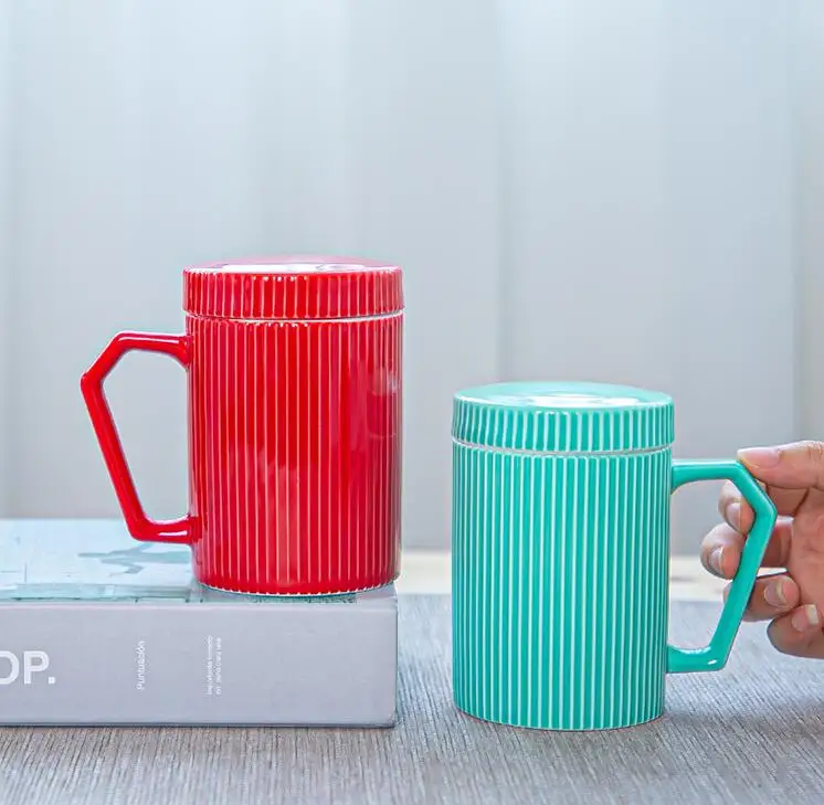 
Vertical edged ceramic mug/Vertical edged ceramic color glaze cup/Vertical striped embossed custom color glazed ceramic mug 