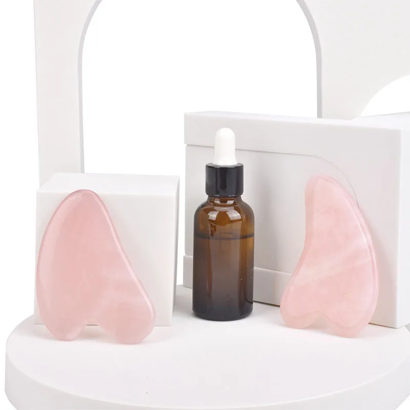 Private Label 100% Natural Anti Aging Rose Gua sha Scraping  Massag Tool  Pink Facial Guasha Stone  Set  With Box Gift Kit