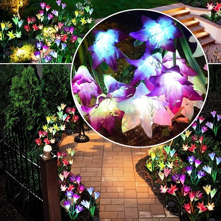 Outdoor Solar Garden Stake Lights Solar Multi-color Changing LED Powered Lights with Lily Flower