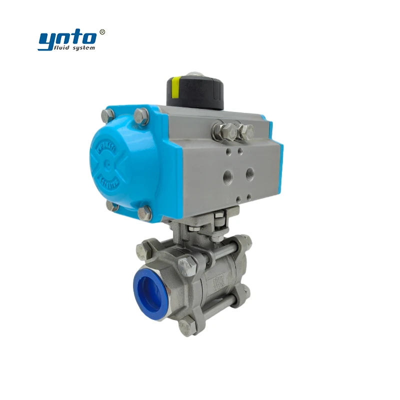 YNTO Custom 2 Way 2inch 3 Piece industrial ball Valve 304 316 Stainless Steel Water Flow Control  3pc Pneumatic Ball Valve