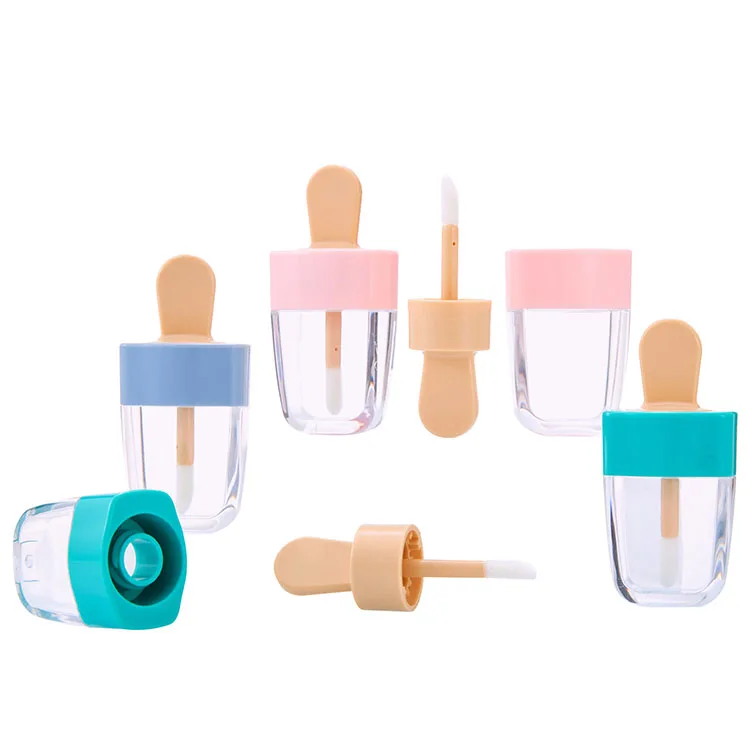 Cute ice cream shape empty heart brush lip gloss container packaging 5ml funny popsicle lipgloss tube