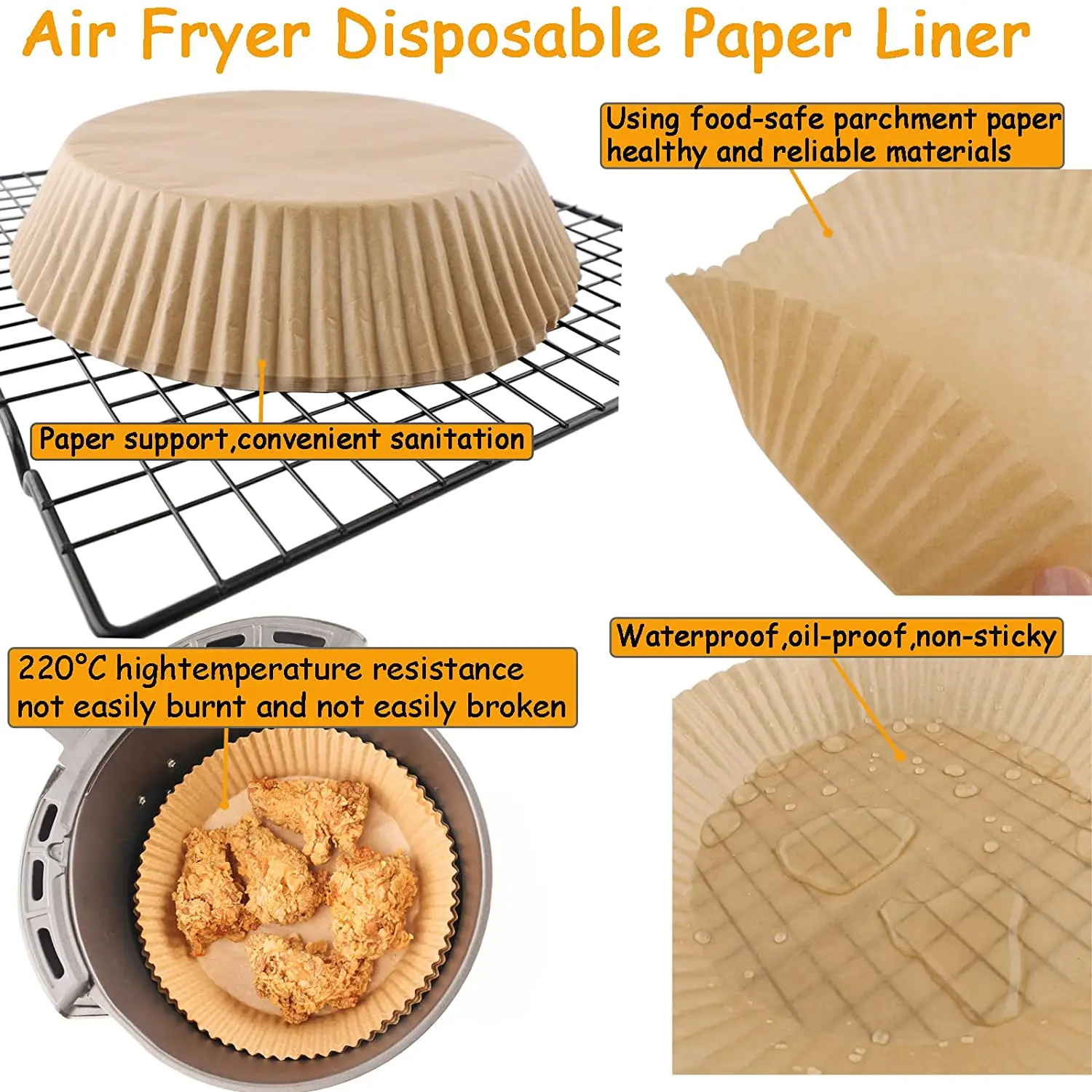 High Quality Air Fryer Liners High Temperature Resistant Non Porous Disposable Air Fryer Paper