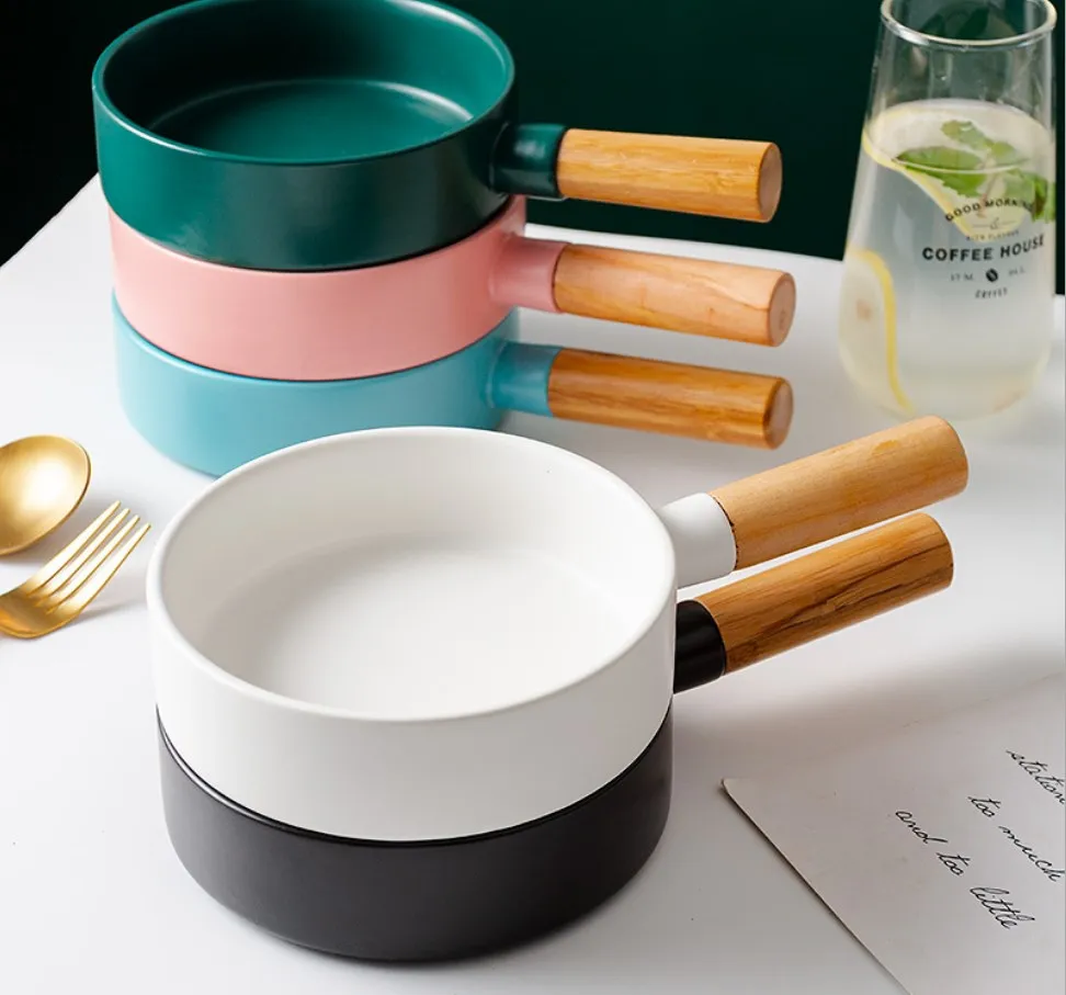 ceramic bowls with wooden handle salad bowl
