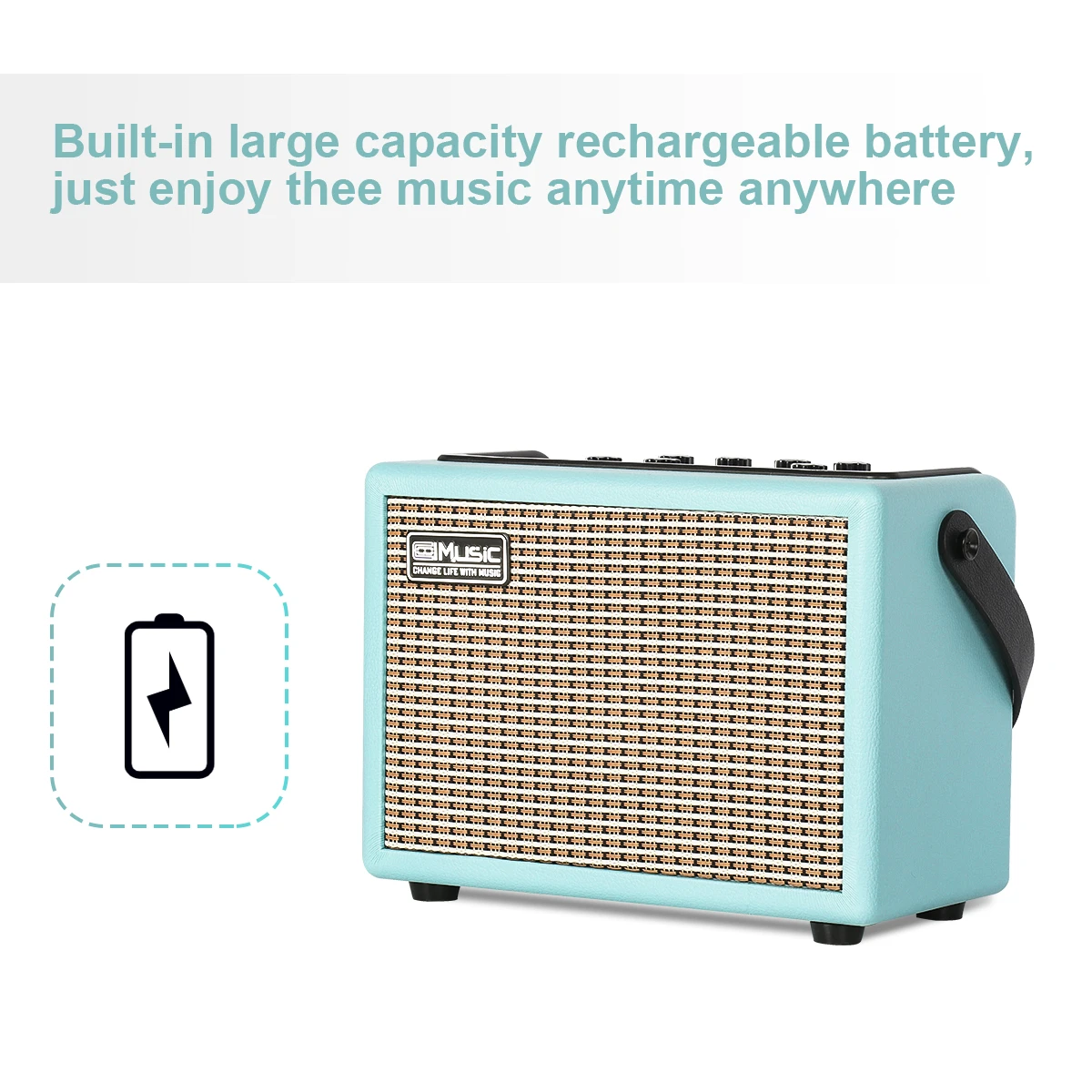 15W Rechargeable Busking Amplifier Electric Guitar Amplifier Combo Lithium Battery Wireless Connect Mic Input with Reverb 6.35mm