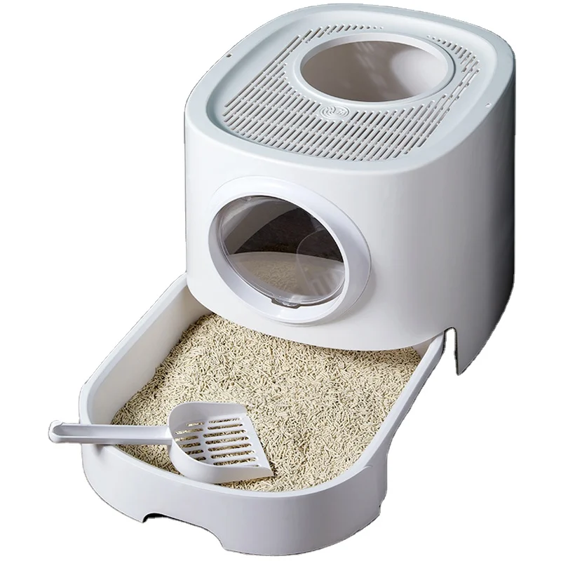 
 Wholesale Pet Cleaning Tools Solid Color Cat Toilet Plastic Drawer Type Big Space Cat Litter Box  