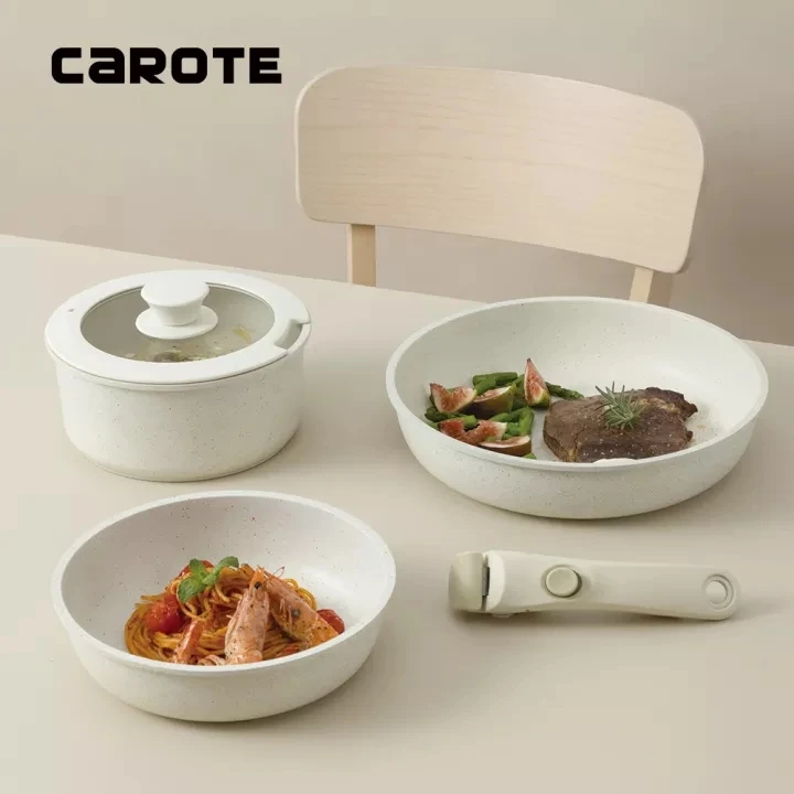 Carote Eight Mile Place Collection, Handle Removable Non-stick Cookware Set, Including 20&26cm Frying pan + 18cm Saucepan