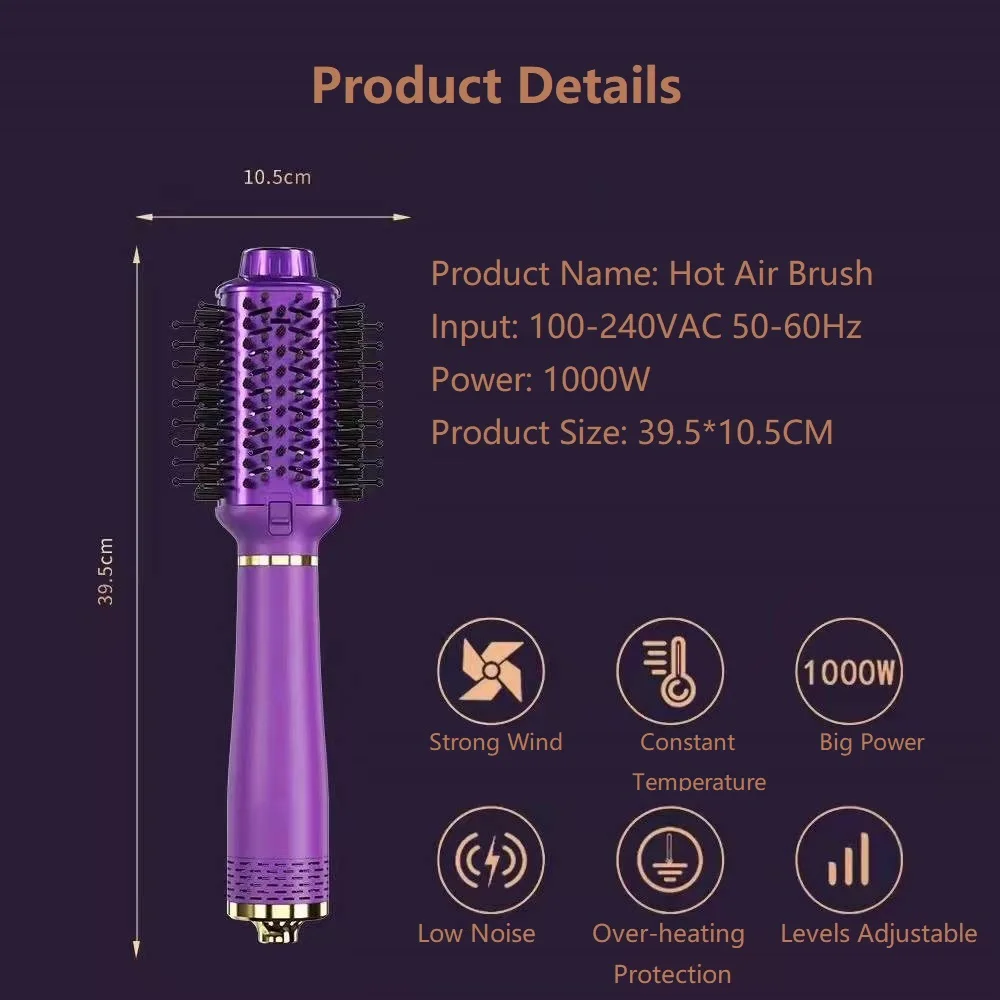 Custom LOGO High Speed Hair Dryer brush 1000 Power Blow Dryer 3 in 1 Automatic Hair Curler Hair Styler Hot Air Combs