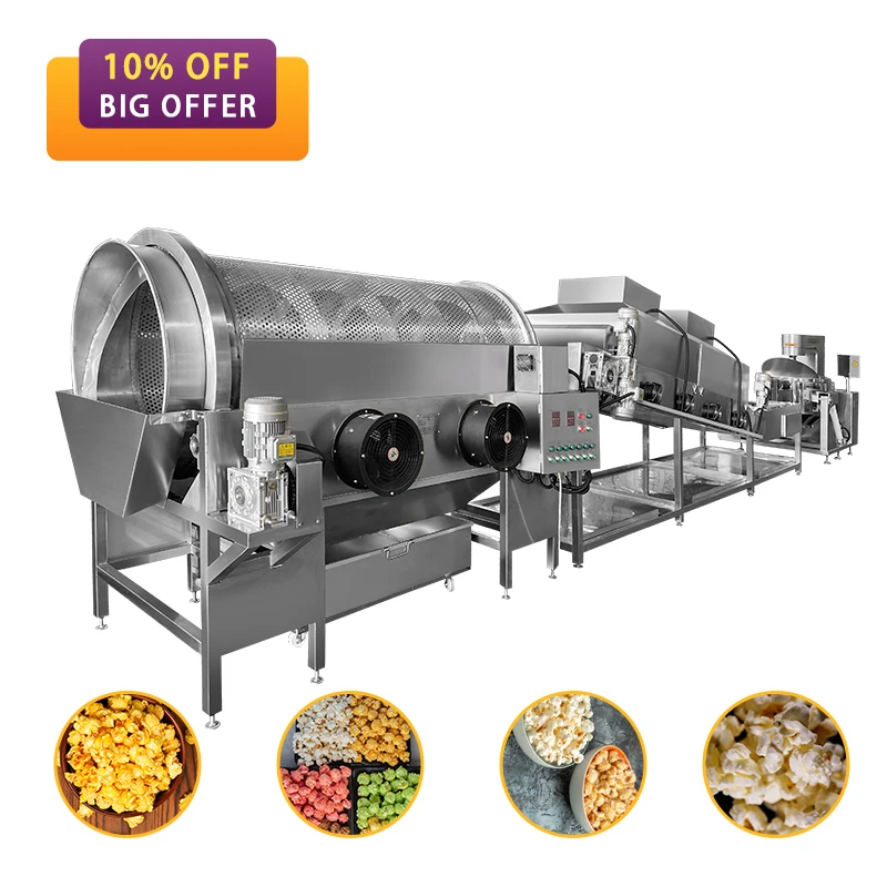 Industrial electric Salt popcorn making machine line automatic snack food popcorn machine gas popcorn production line caramel