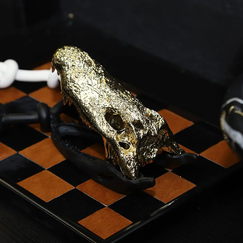 Modern Luxury Dinosaur Decor Electroplated Golden Jurassic Style Creative Metal Crafts for Tabletop Room Decoration