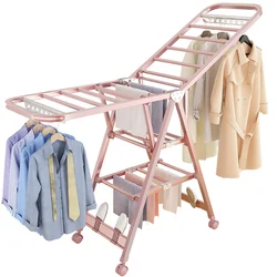 Balcony Outdoor Space Saving Foldable Stand Aluminium Alloy Clothes Drying Rack Hangers with Wheels